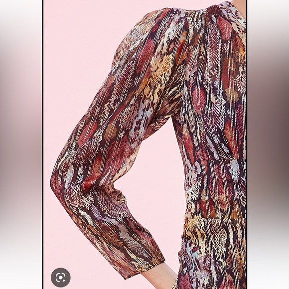 Rebecca Taylor Watercolour Snake V-Neck Top Blouse Size 4 - Picture 3 of 14